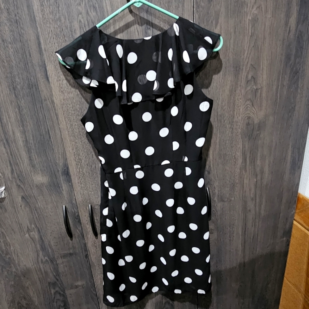 Black & White Polka Dot Milano Midi Dress Size 4 Feminine Dapper Day - Picture 4 of 7